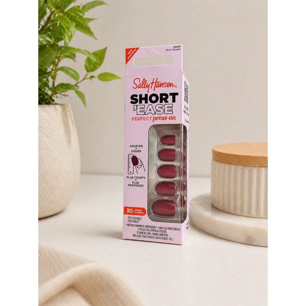 Sally Hansen Short Ease Press On Nails Short Queen Burgundy Red OV171 30 Count
